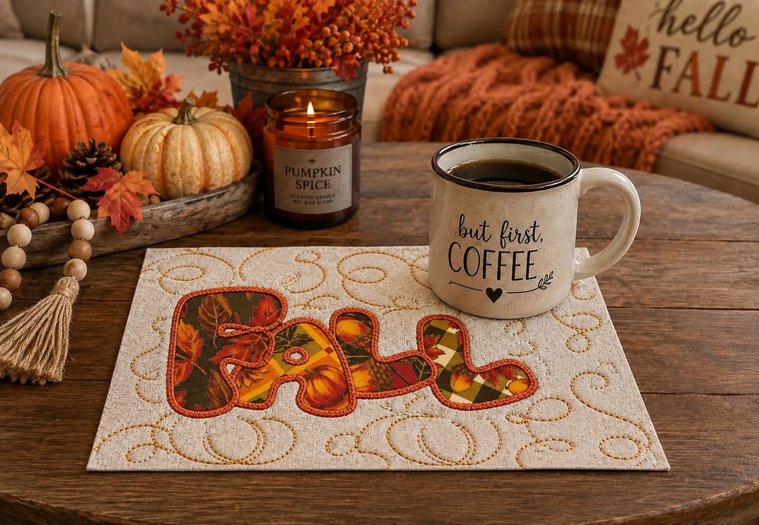 ITH FALL APPLIQUE MUG RUG 5X7