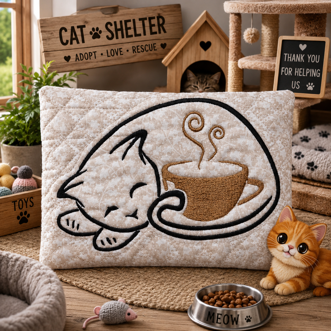 ITH CATS & COFFEE MUG RUG 5X7 